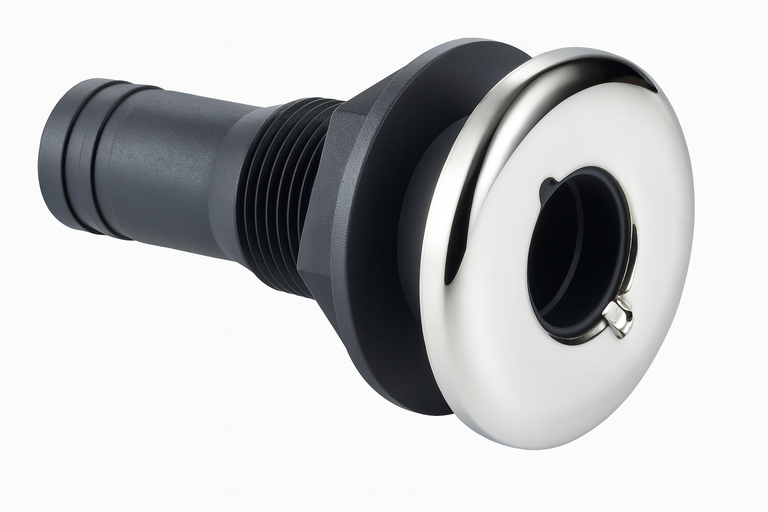 Osculati Borddurchlass aus Nylon 2", schwarz mit Edelstahl Blende