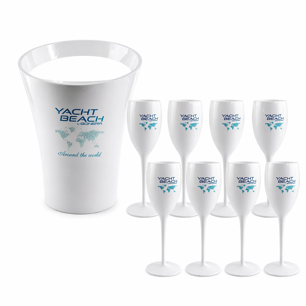 Yachtbeach Pool Party Combo - 8 Sektgläser and 1 Bucket