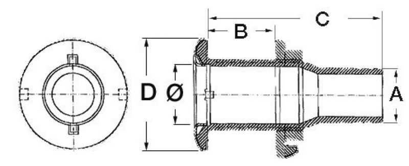 Osculati Borddurchlass Edelstahl 3/8" / 15 mmØ mit Schlauchanschluss
