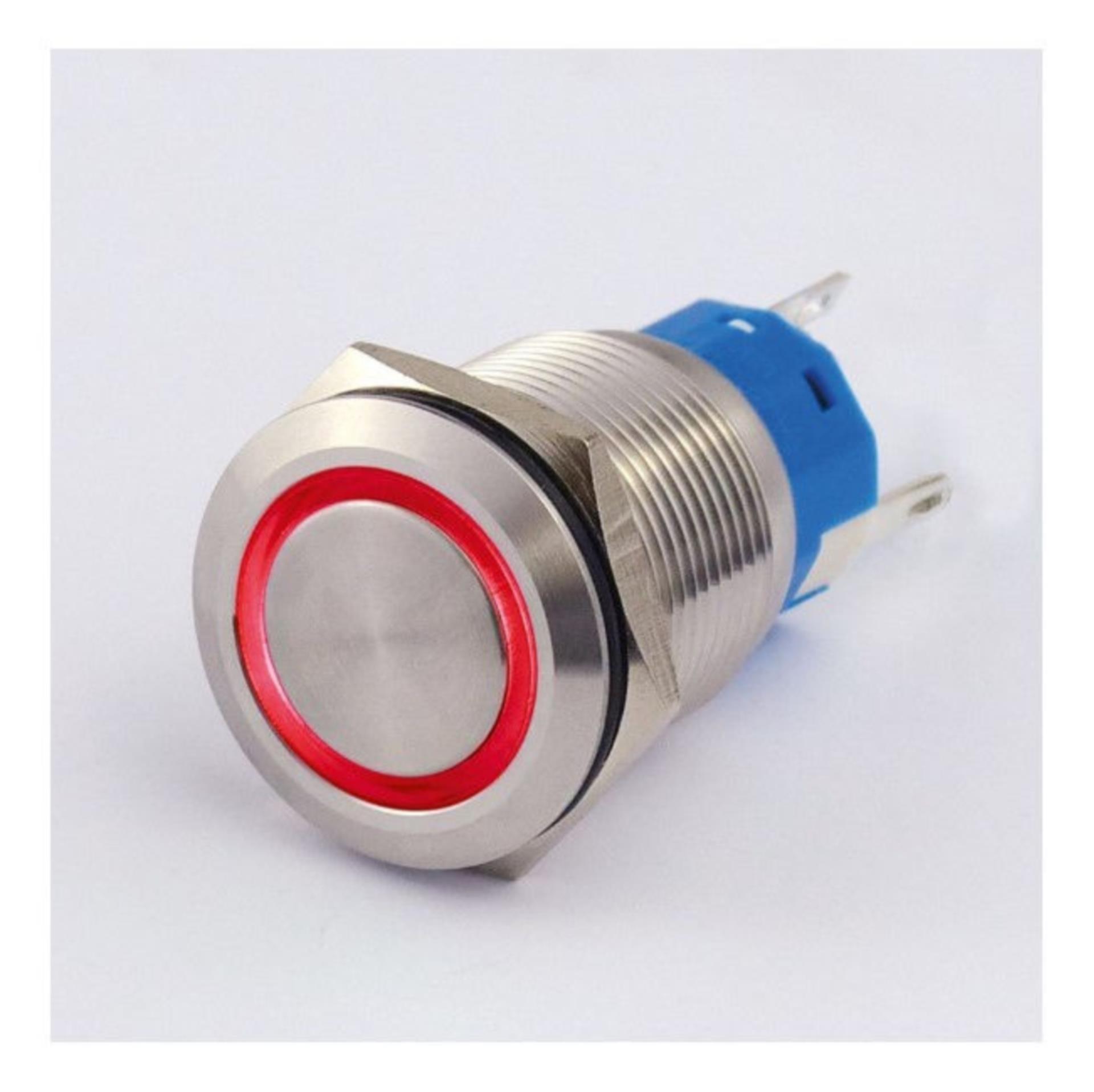 Druckschalter Edelstahl mit Ring-LED Blau (ON) / OFF, 18 mmØ