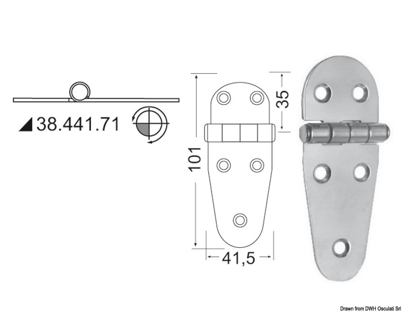 Osculati Scharnier 1 herausragender Kern, 101 x 41,5 mm