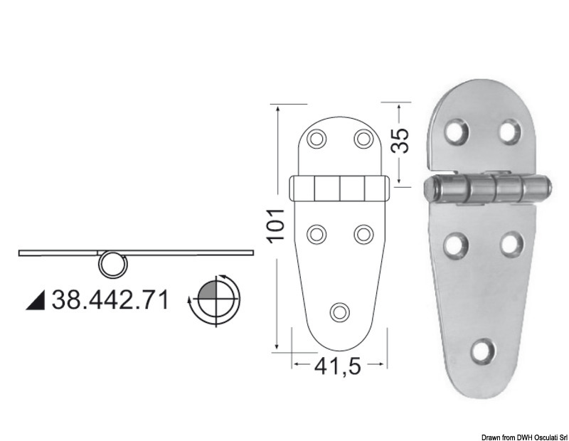 Osculati Scharnier 2, herausragender Kern 101 x 41,5 mm