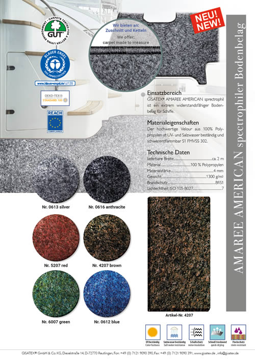 Gisa Tex Bootsteppich Amaree American Spectropil, Anthrazit 0616 Gisa Tex Bootsteppich Amaree American Spectropil, Anthrazit 0616