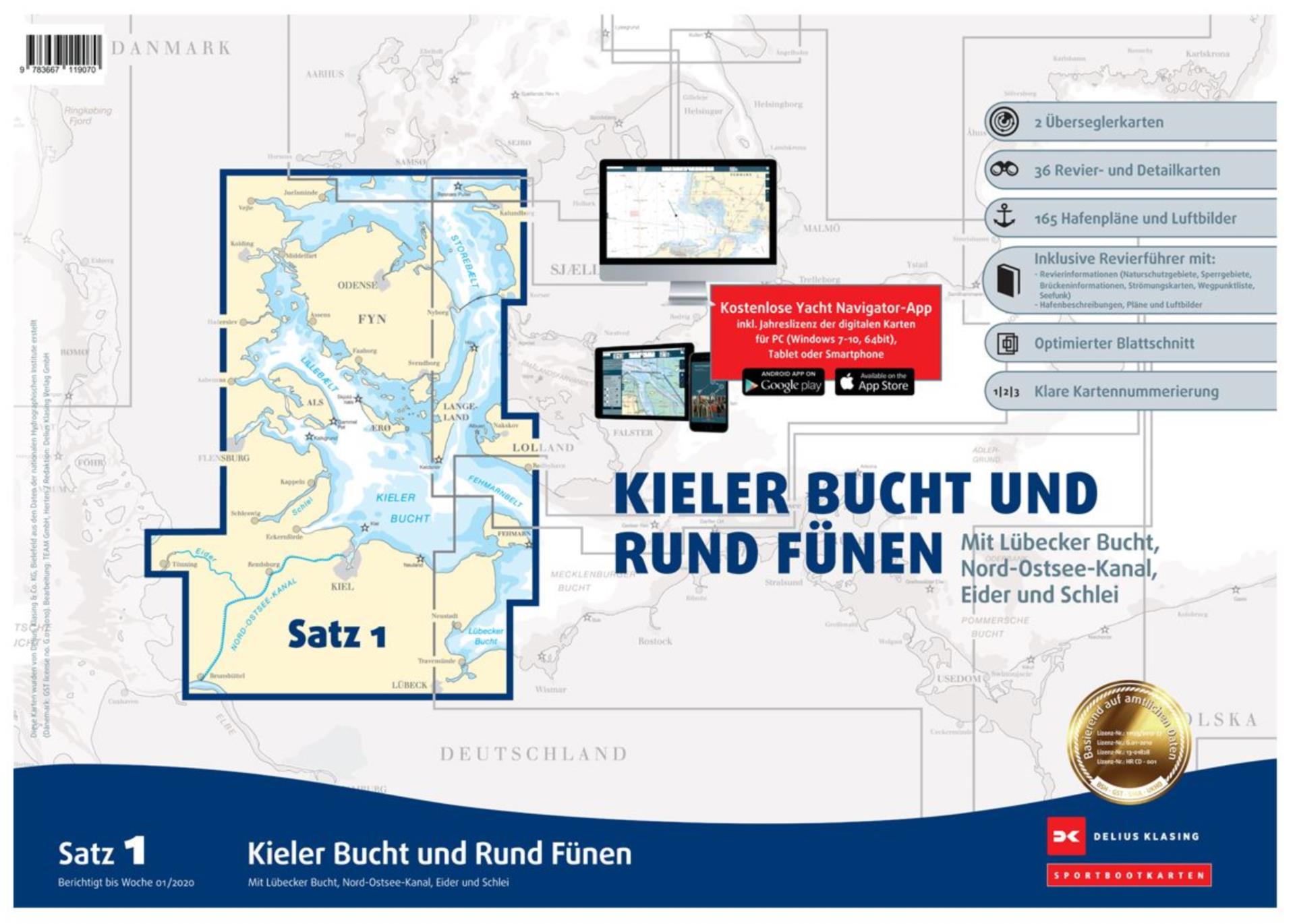 Delius Klasing Sportbootkarten Satz 1, Kieler Bucht und Rund Fünen 