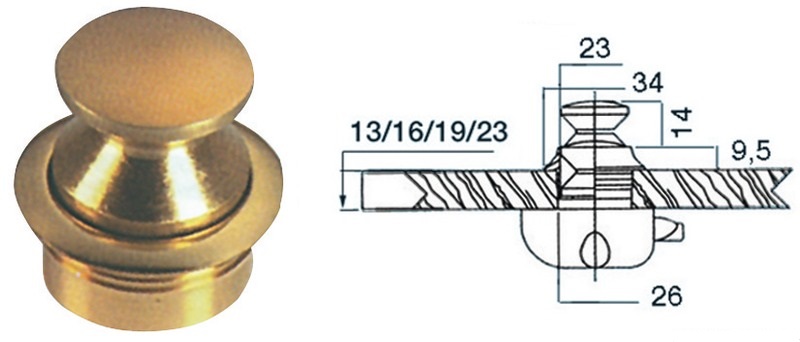 Osculati Knopf für Schnappschloss, poliertes Messing (23 mmØ)