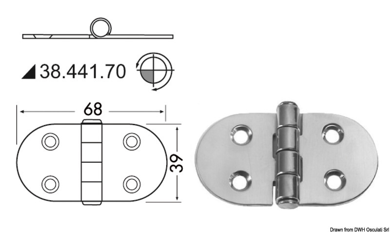 Osculati Scharnier 1, herausragender Kern 68 x 39 mm