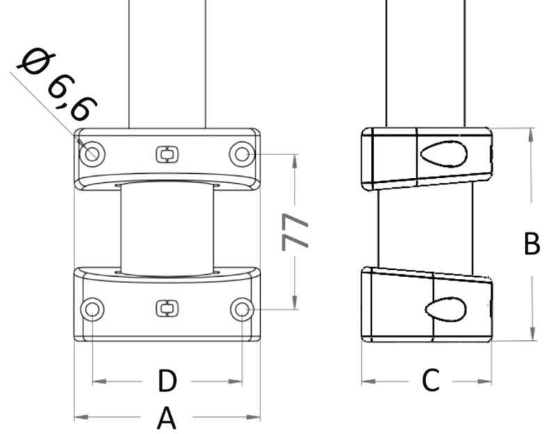 Osculati Wandbuchse zur Befestigung an Rohren für Karbonmasten 38 mmØ