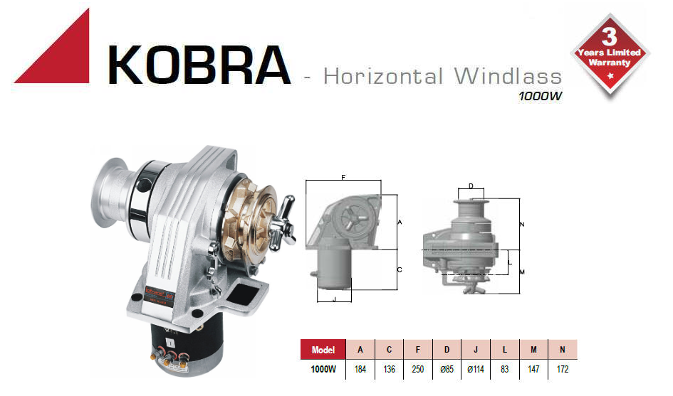 Lofrans Kobra 1000 W Ankerwinde, 6 mmØ Kette DIN / ISO