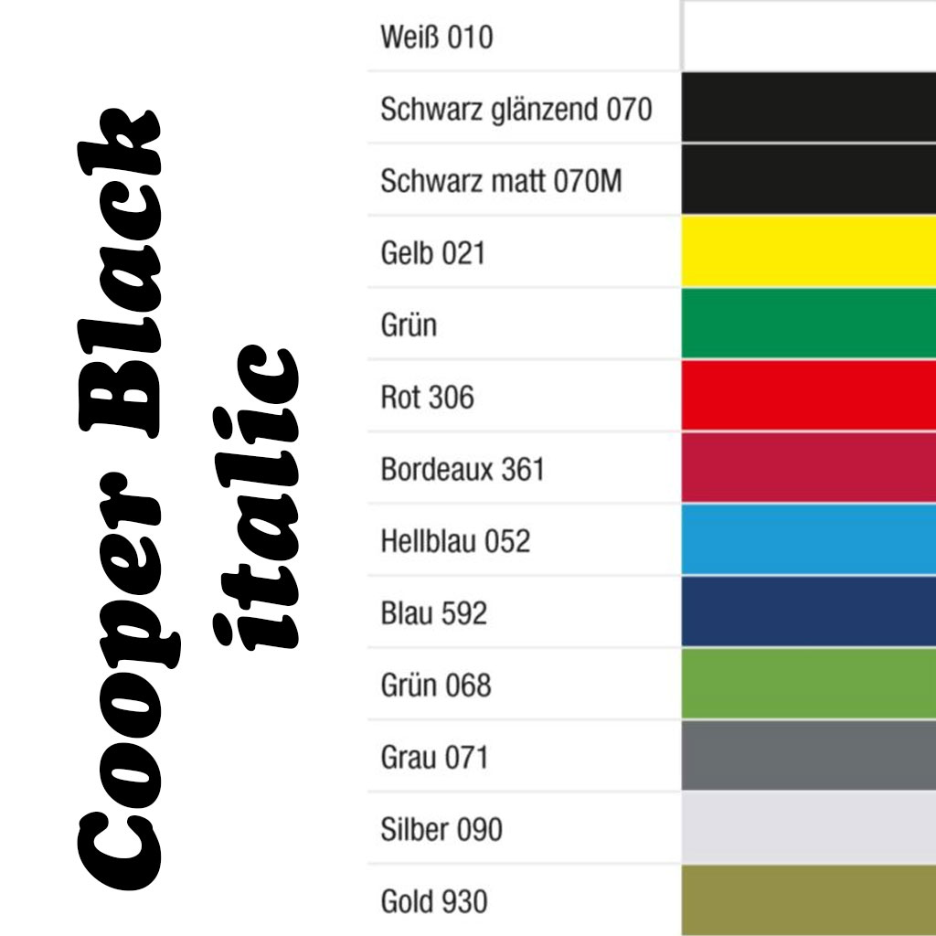 Gründl Schriftart Cooper Black italic, 111 - 150 mm