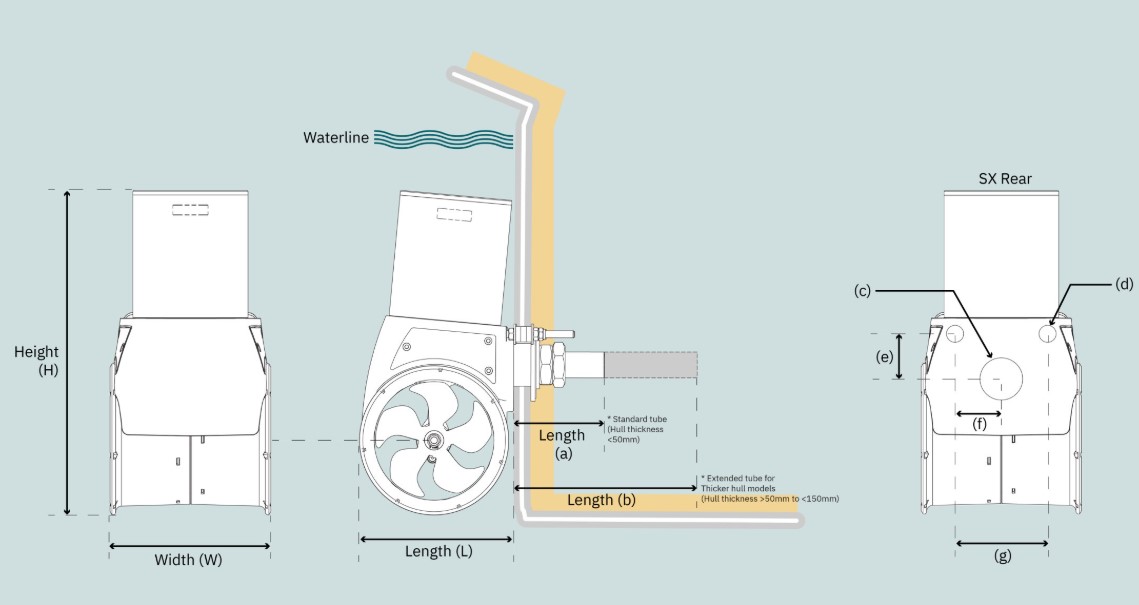 Side-Power Sleipner Heckschraubensystem PROportional Typ SXP35, 1,8 kW, 45 kgf