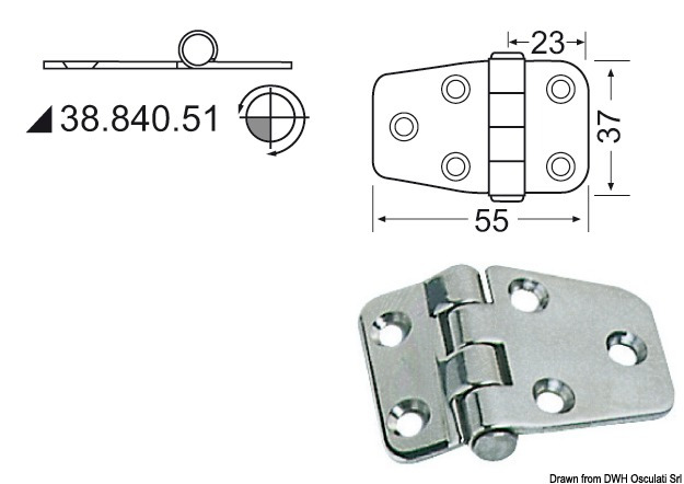 Osculati Scharnier 1, herausragender Kern 55 x 37 mm