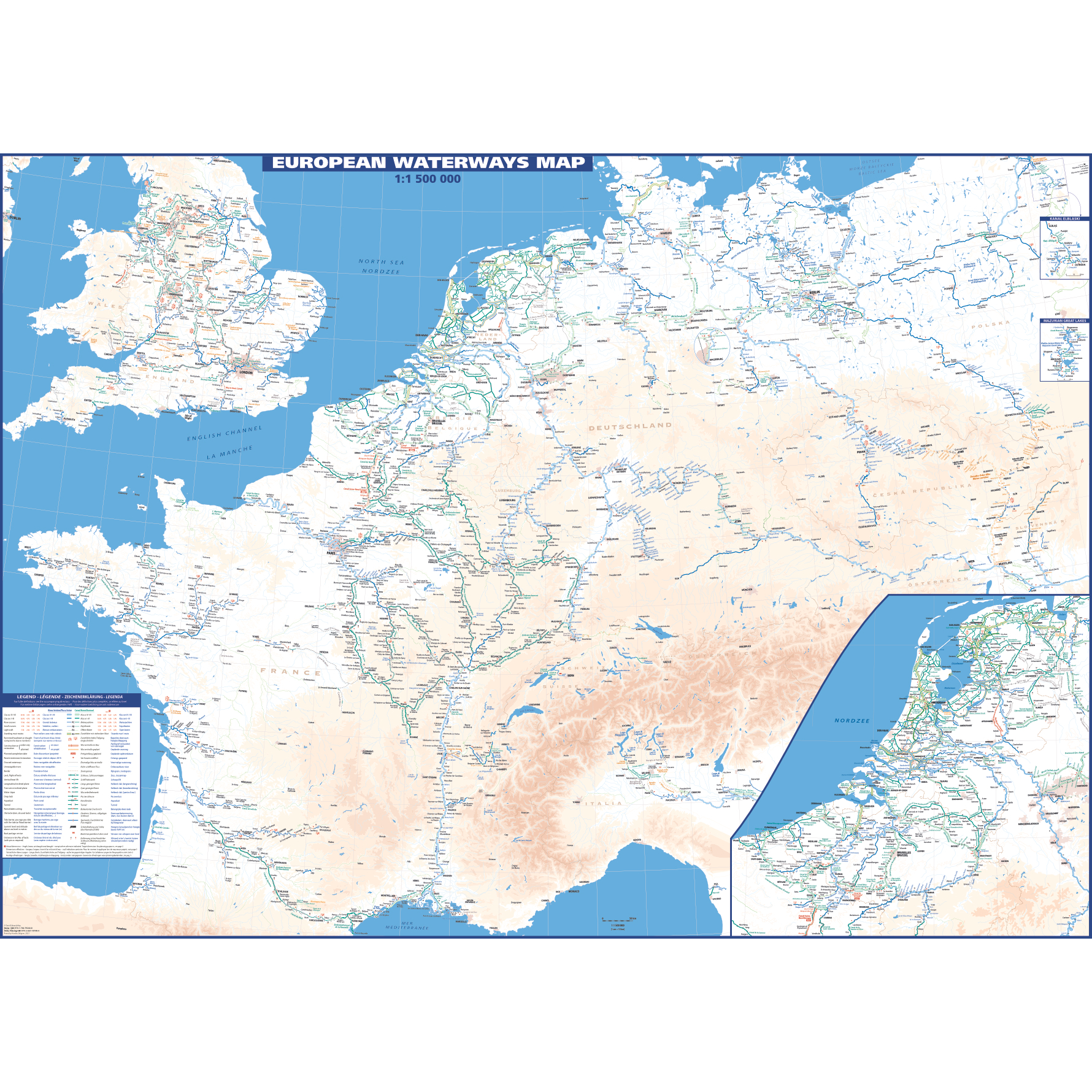 Delius Klasing Karte der Wasserstraßen Europa 