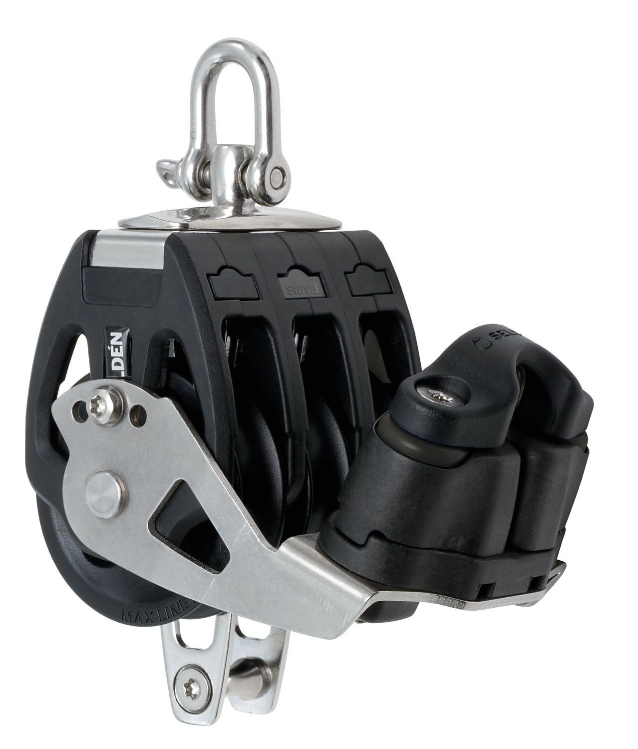 Selden Dreischeibiger Block mit Klemme & Unterbügel, 50 mmØ