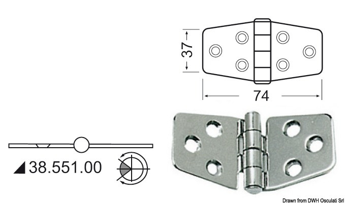 Osculati Scharnier 3, 74 x 37 mm