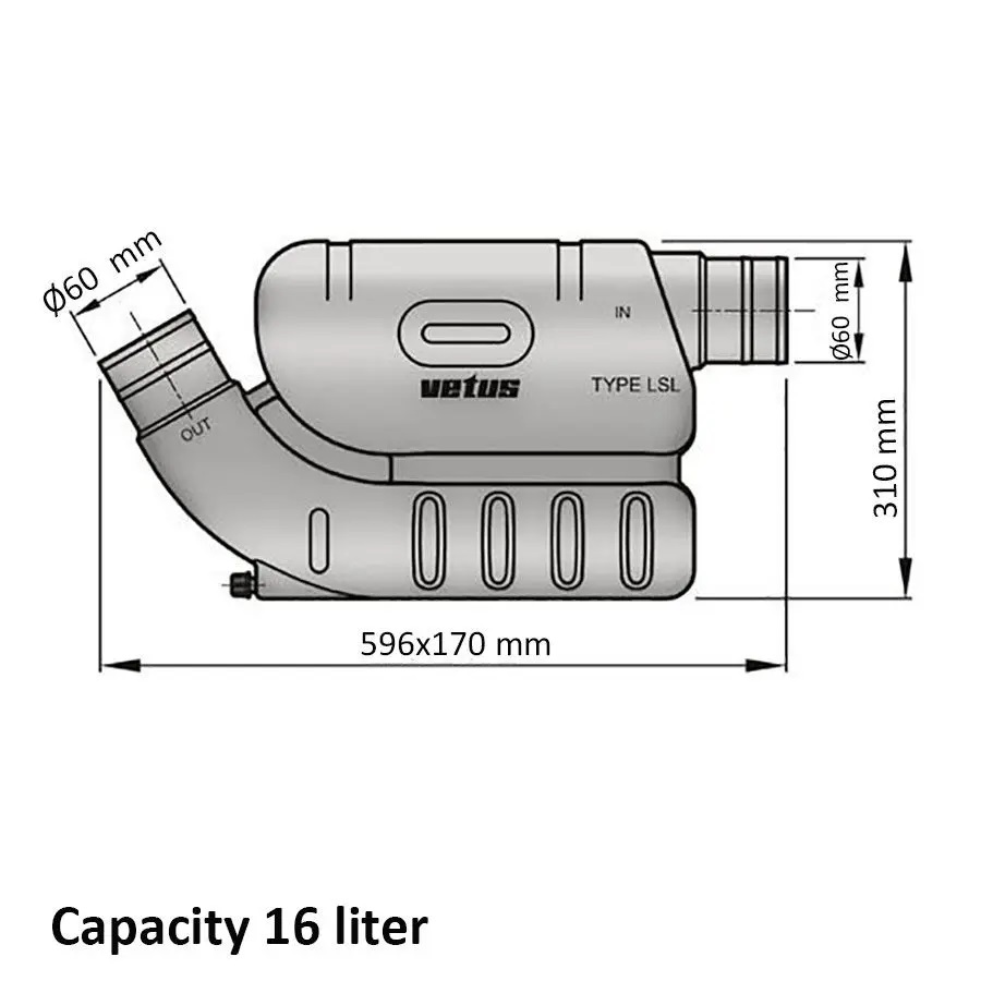 Vetus Wassersammler LSL für 75 mmØ Schlauch, 16,0 Liter
