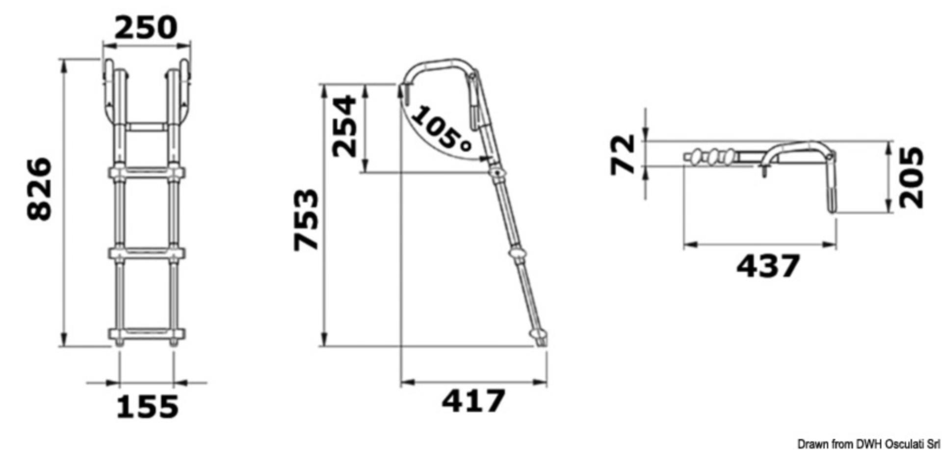 Osculati Badeleiter kompakt, 3 Stufen (820 / 437 mm x 350 mm) Osculati Badeleiter kompakt, 3 Stufen (820 / 437 mm x 350 mm)