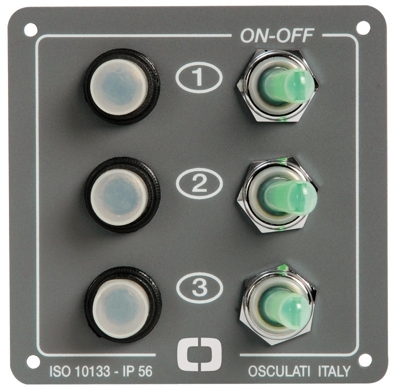 Osculati Schalttafel mit 3 Schaltern, Aluminium