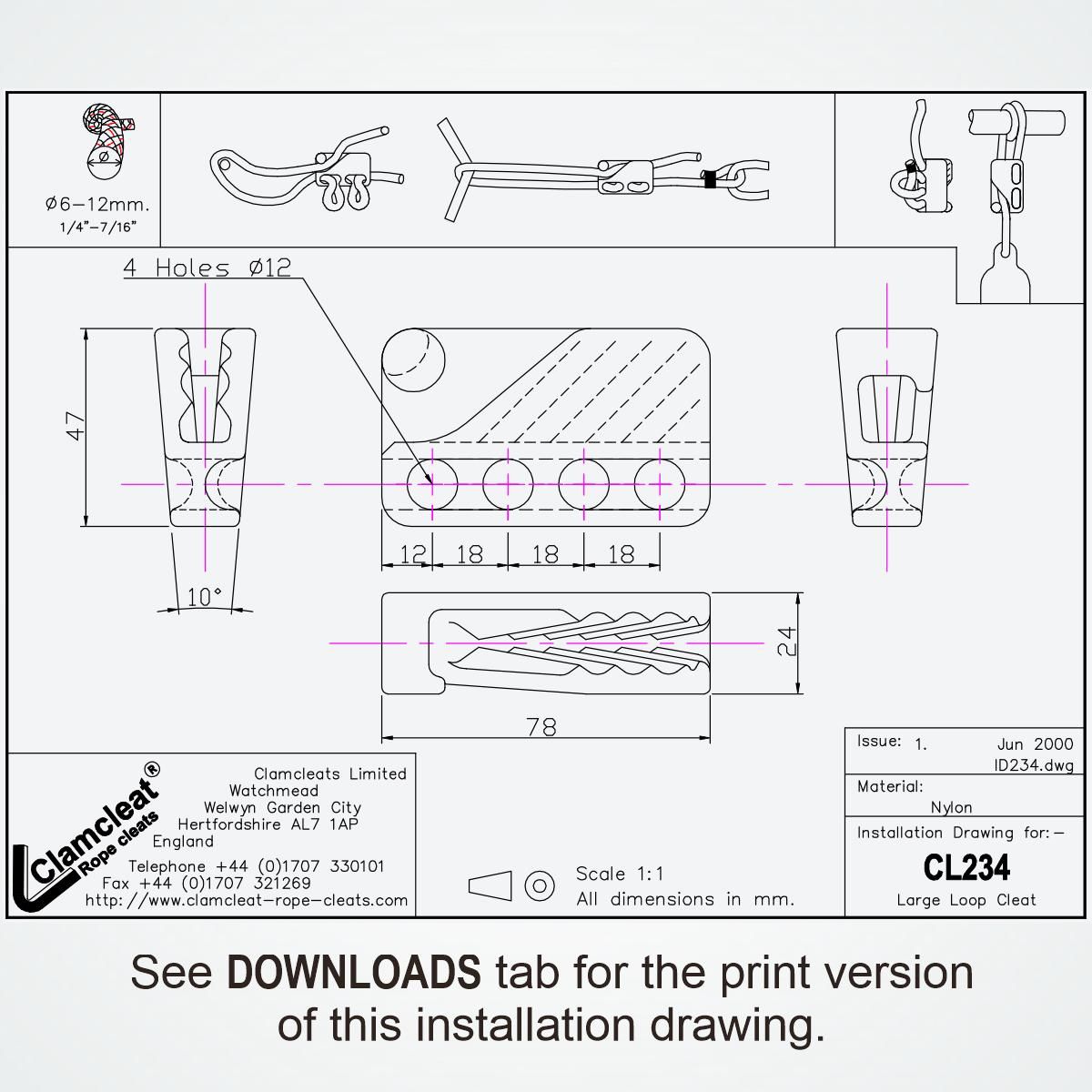 Clamcleat Fenderclip CL234 schwarz für 6 - 12 mmØ Tau Clamcleat Fenderclip CL234 schwarz für 6 - 12 mmØ Tau