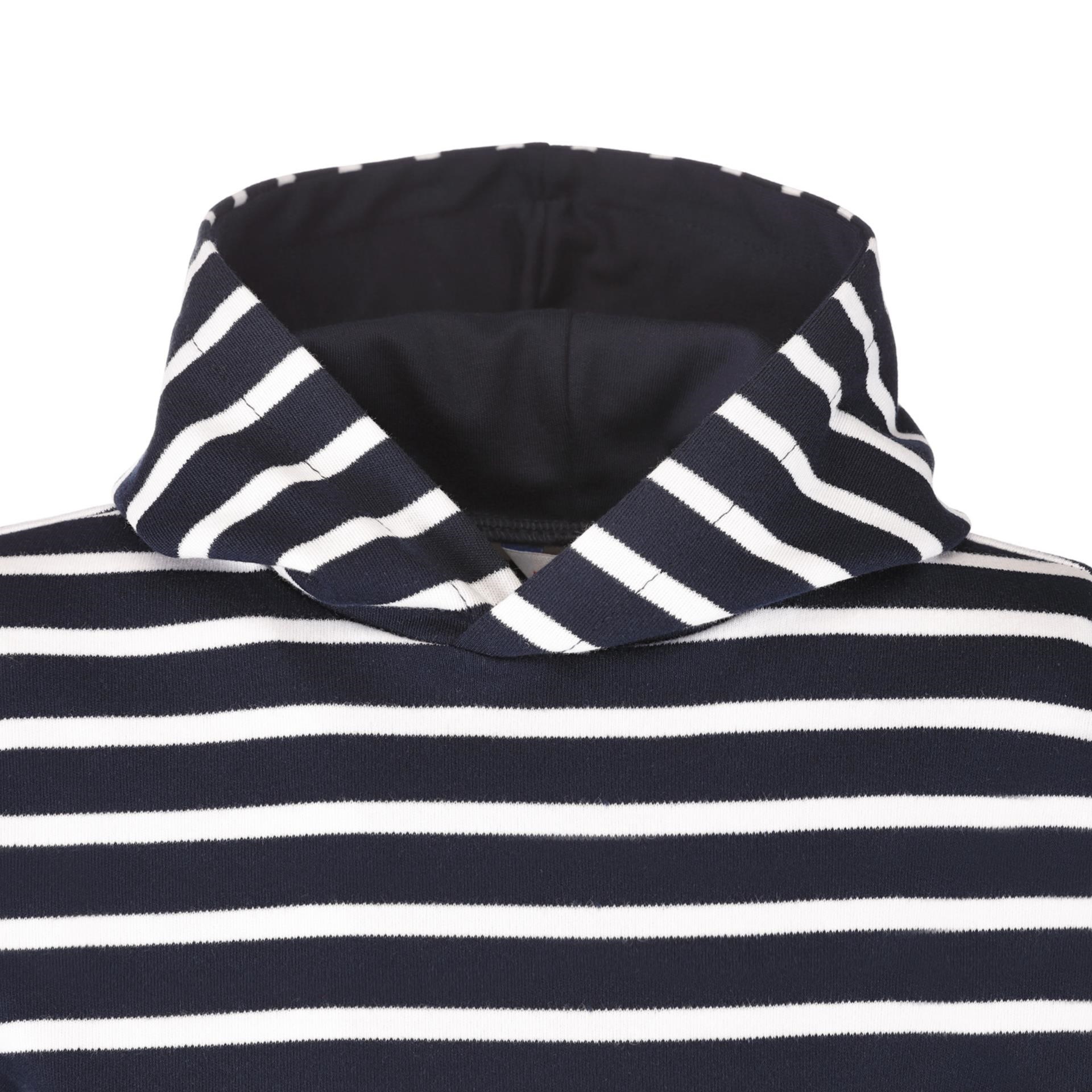 Modas Kinder-Kapuzenshirt mit blauen Streifen, 122/128