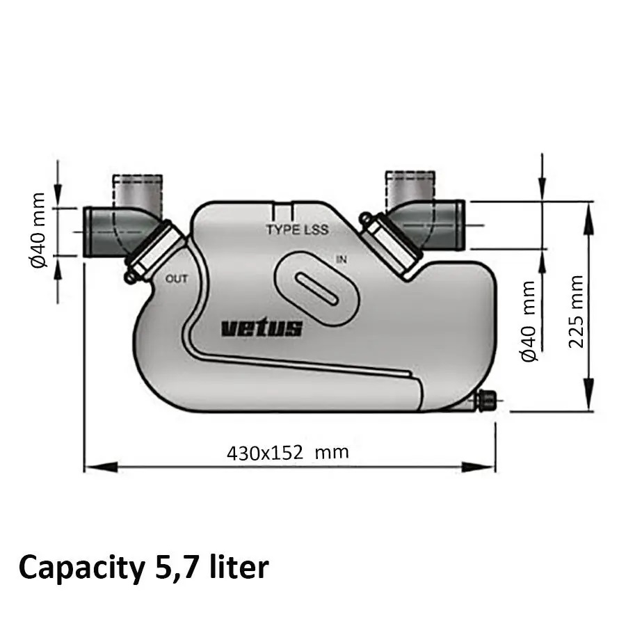 Vetus Wassersammler LSSA für 40 mmØ Schlauch, 5,7 Liter