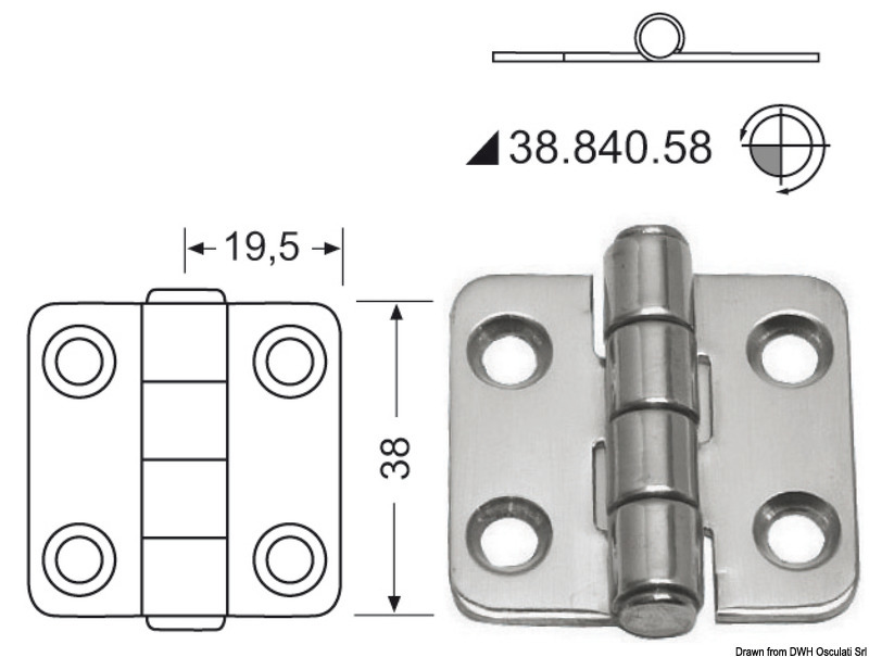 Osculati Scharnier 1, herausragender Kern 38 x 39 mm