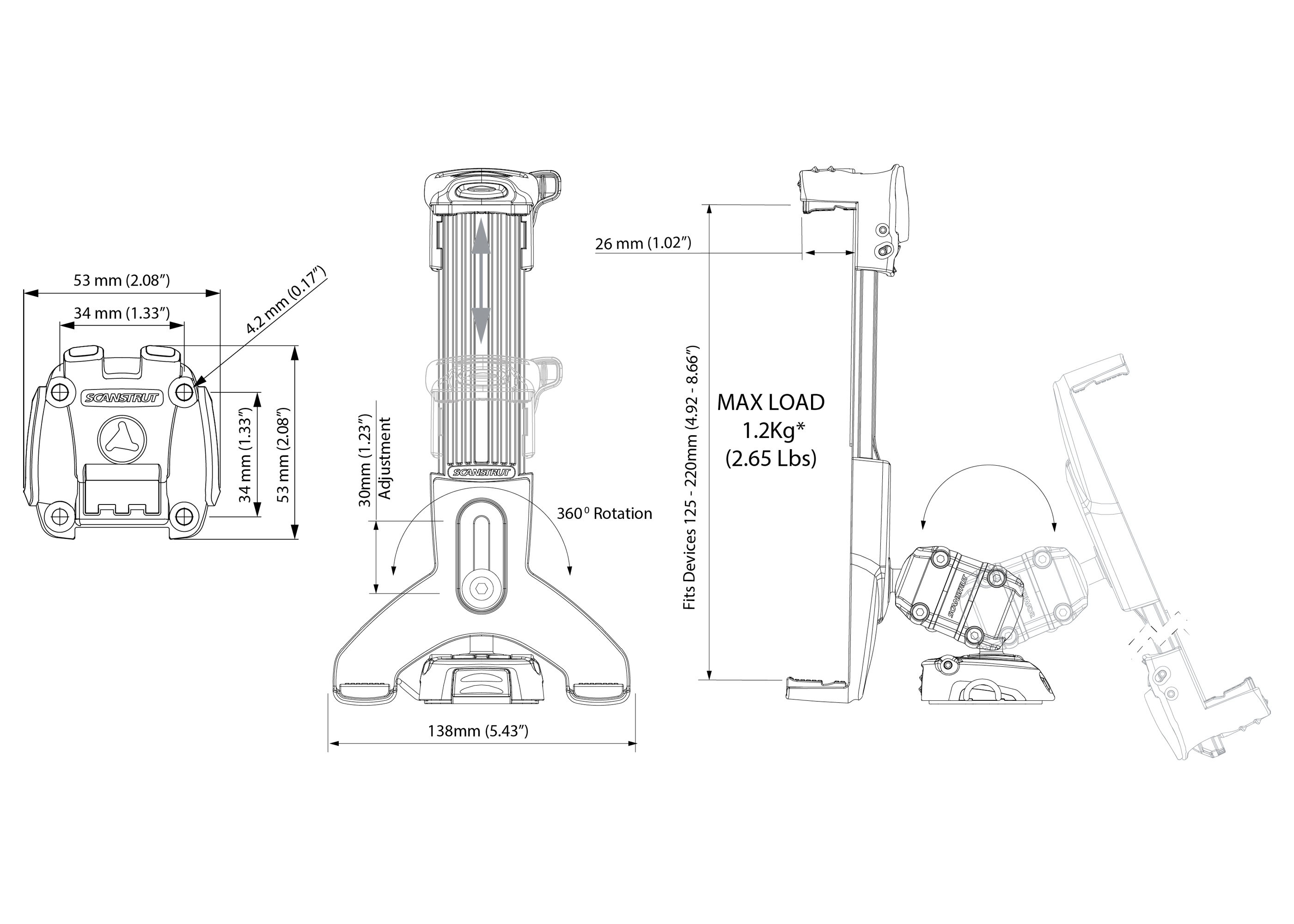 Scanstrut Tabletthalterung ROKK Mini mit Anschraubfuss