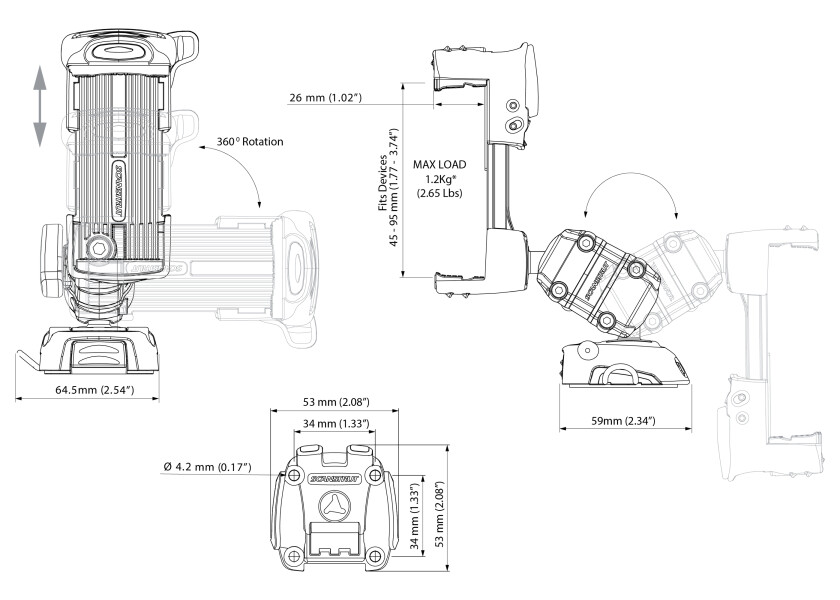 Scanstrut Handyhalterung ROKK Mini mit Anschraubfuss Scanstrut Handyhalterung ROKK Mini mit Anschraubfuss