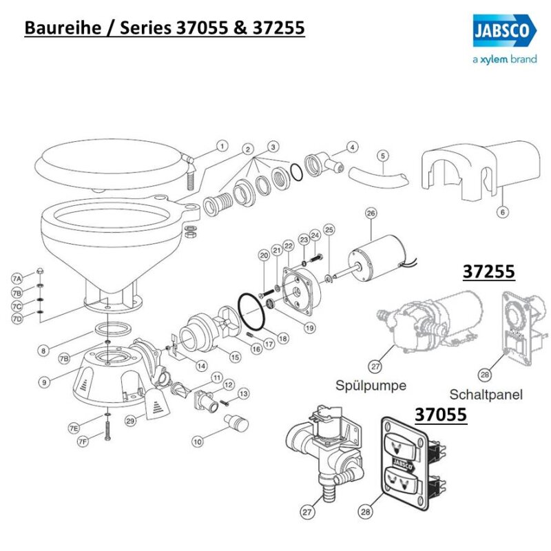 Jabsco Ersatz-Pumpeinheit, 12 V für Quiet Flush Toiletten 