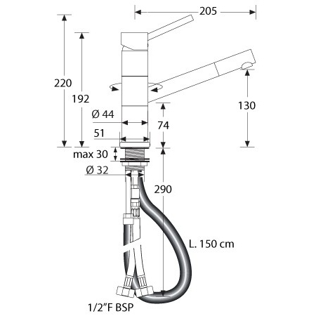 Barka Wasserhahn mit ausziehbarem Schlauch, 166 x 205 mm 