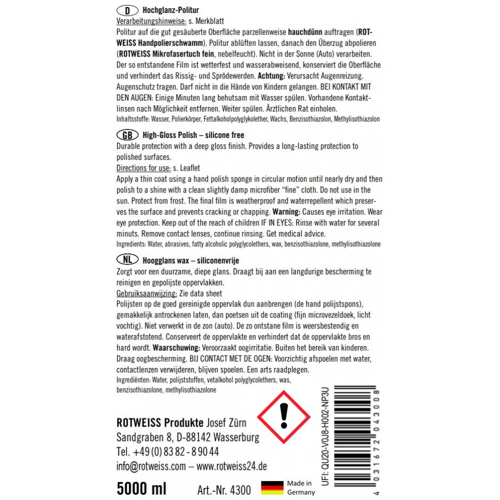 ROTWEISS Hochglanzpolitur, 500 ml