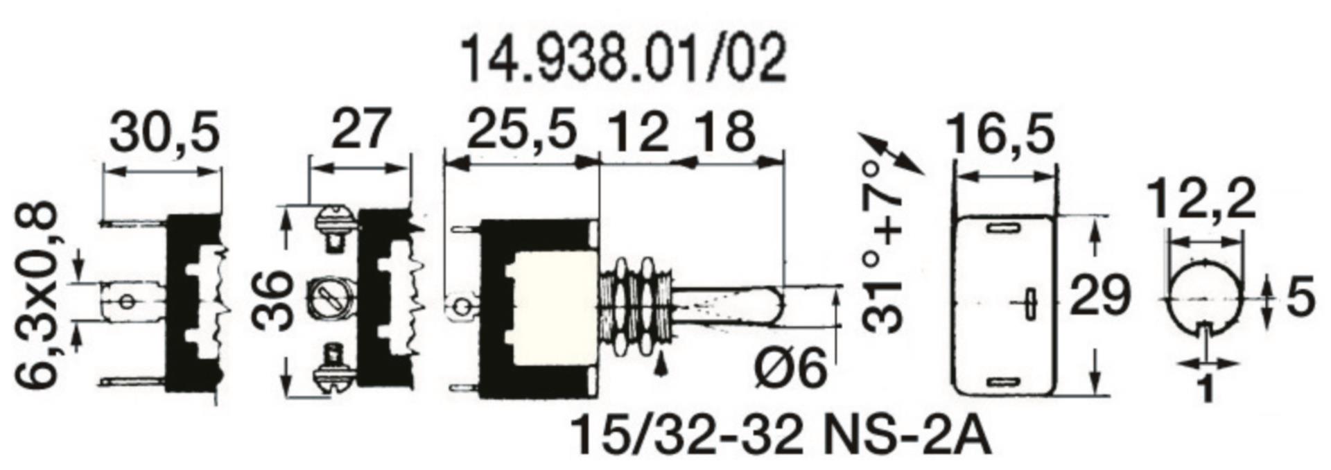 Osculati Kippschalter (An)/Aus/(An), 3-Pin
