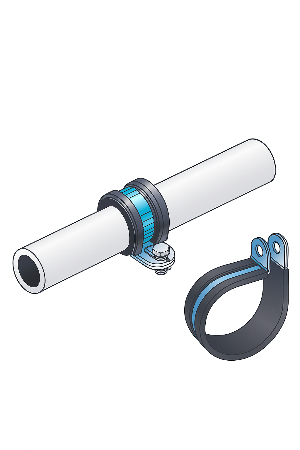 Osculati Edelstahlschellen mit Gummischutz, innen 55 mm, 2er-Set
