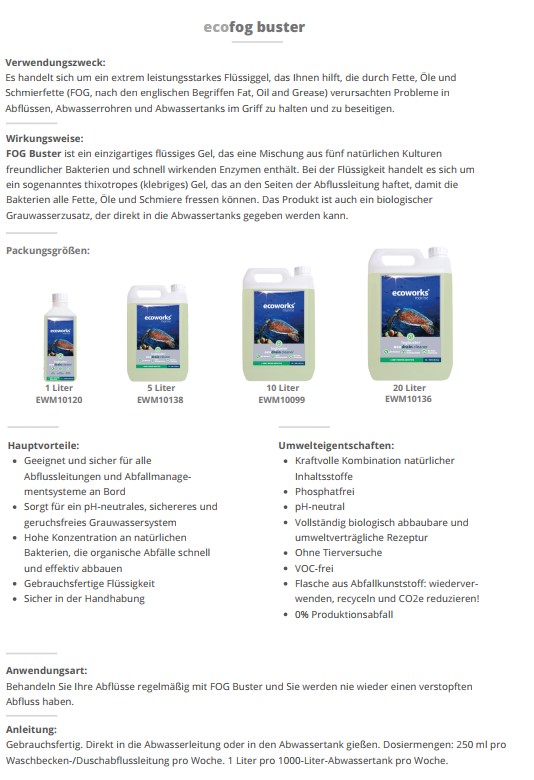 Ecoworks Marine EcoWorks FOG & Grey Water Additive (Grauwasserzusatz), 1 Liter