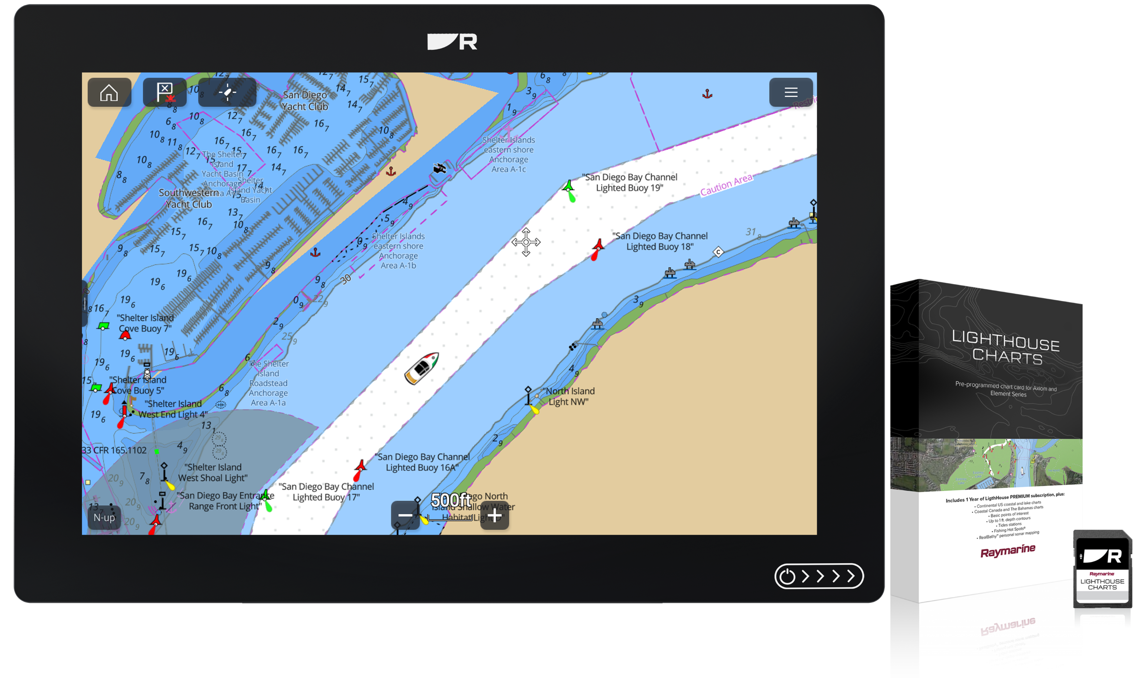 Raymarine Axiom+ 12 mit Westeuropa Lighthouse Karte