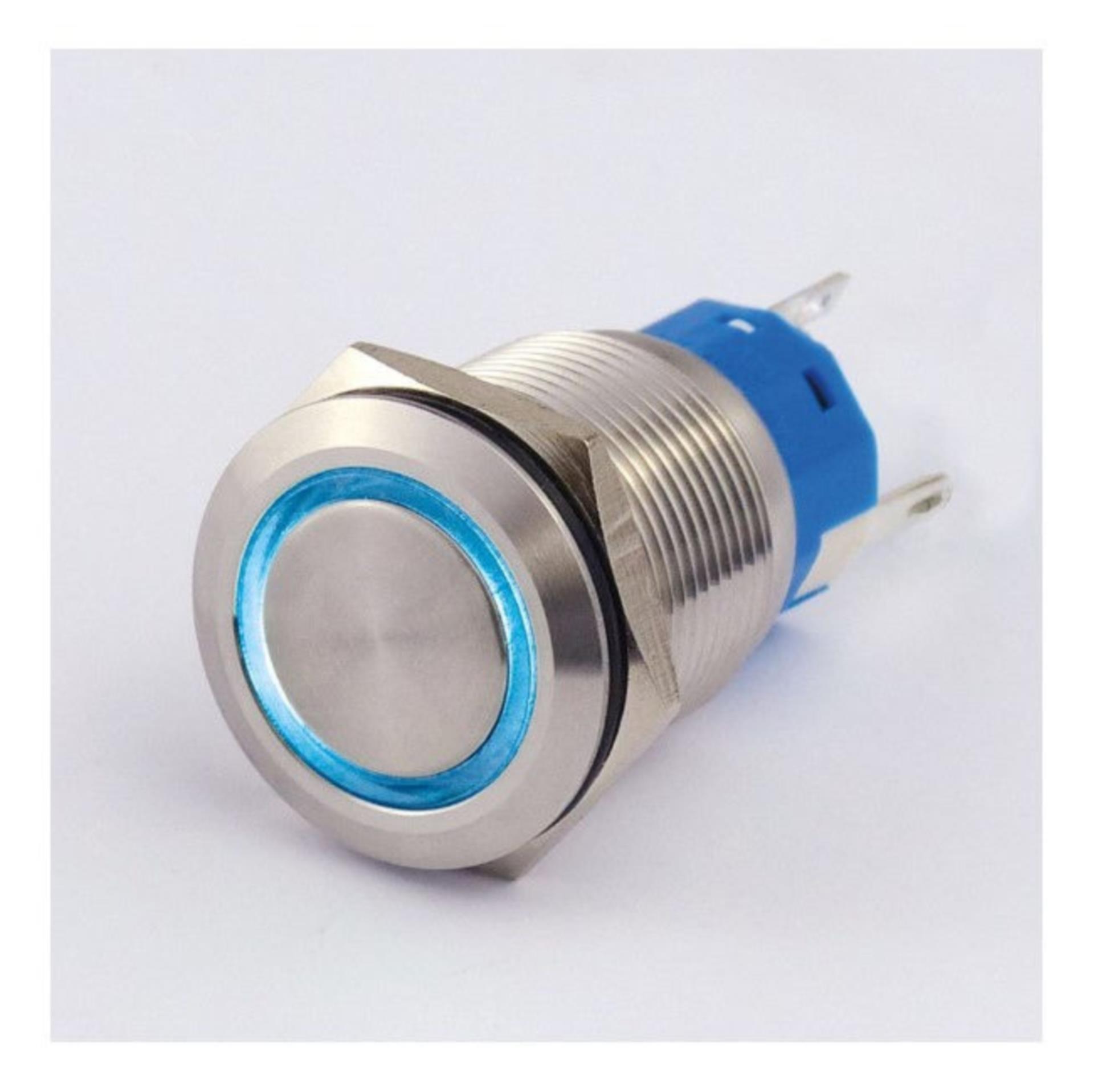 Allpa Druckschalter Edelstahl mit Ring-LED Blau ON / OFF, 25 mmØ