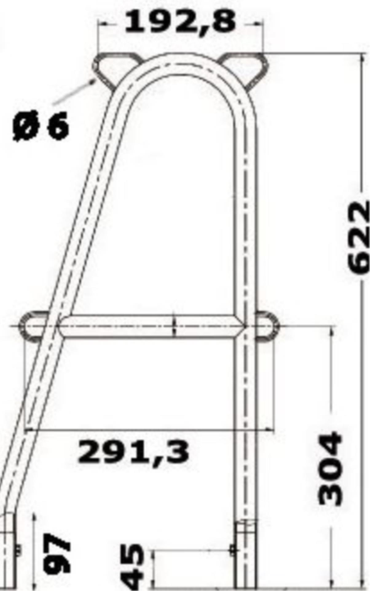 Osculati Relingsstütze 622 mm, Doppelstütze  25 mmØ mit Querstange