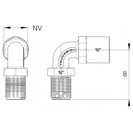 TruDesign Trudesgin 90° Winkel für Borddurchlass, 3/4"