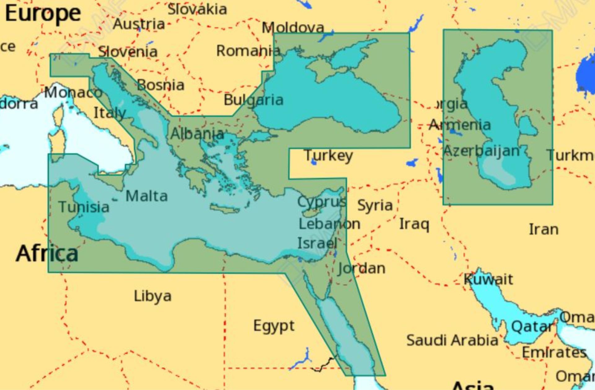 C-Map 4D Wide Eastr Medit.,Black, Caspian Seas