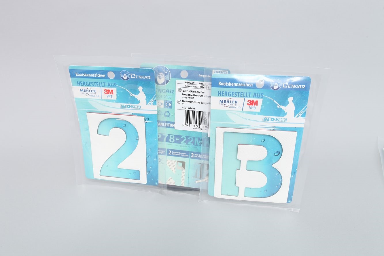 Bengar Schlauchbootzeichen 10 cm, weiss Bindestrich