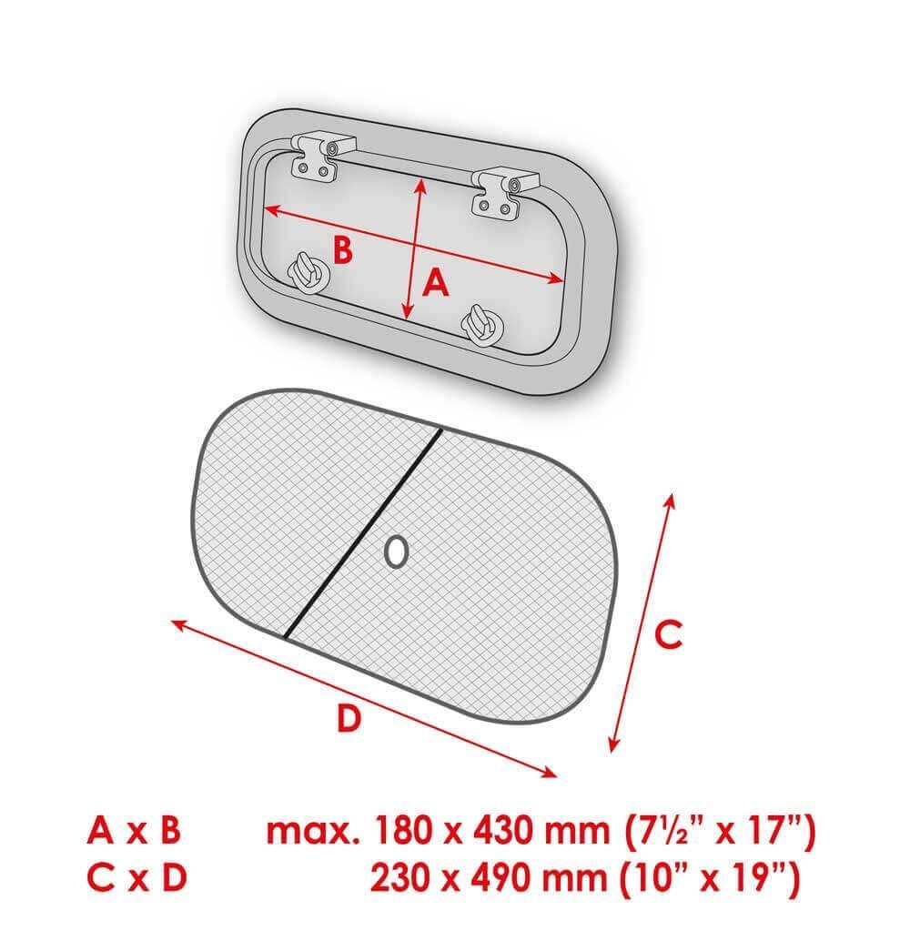 Waterline Design Verdunklung & Fliegengitter (230 x 490 mm) für Bullauge 180 x 430 mm