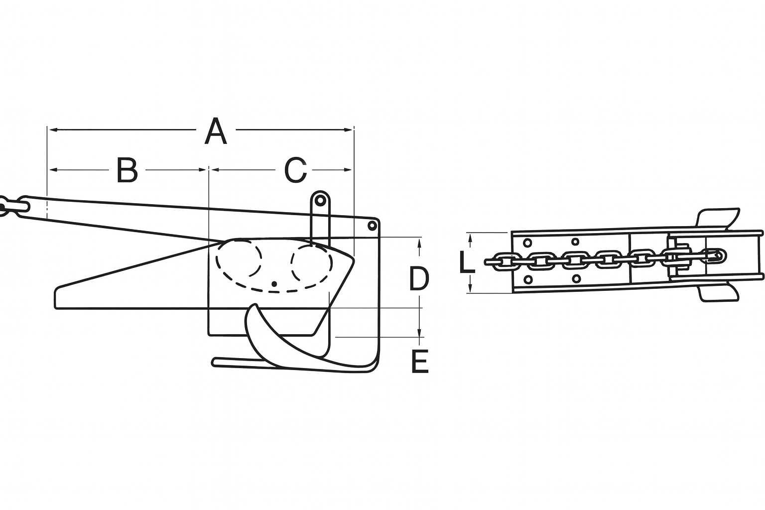 Osculati Bugrolle mit Ankersperre, 410 mm (Anker bis 12 kg)