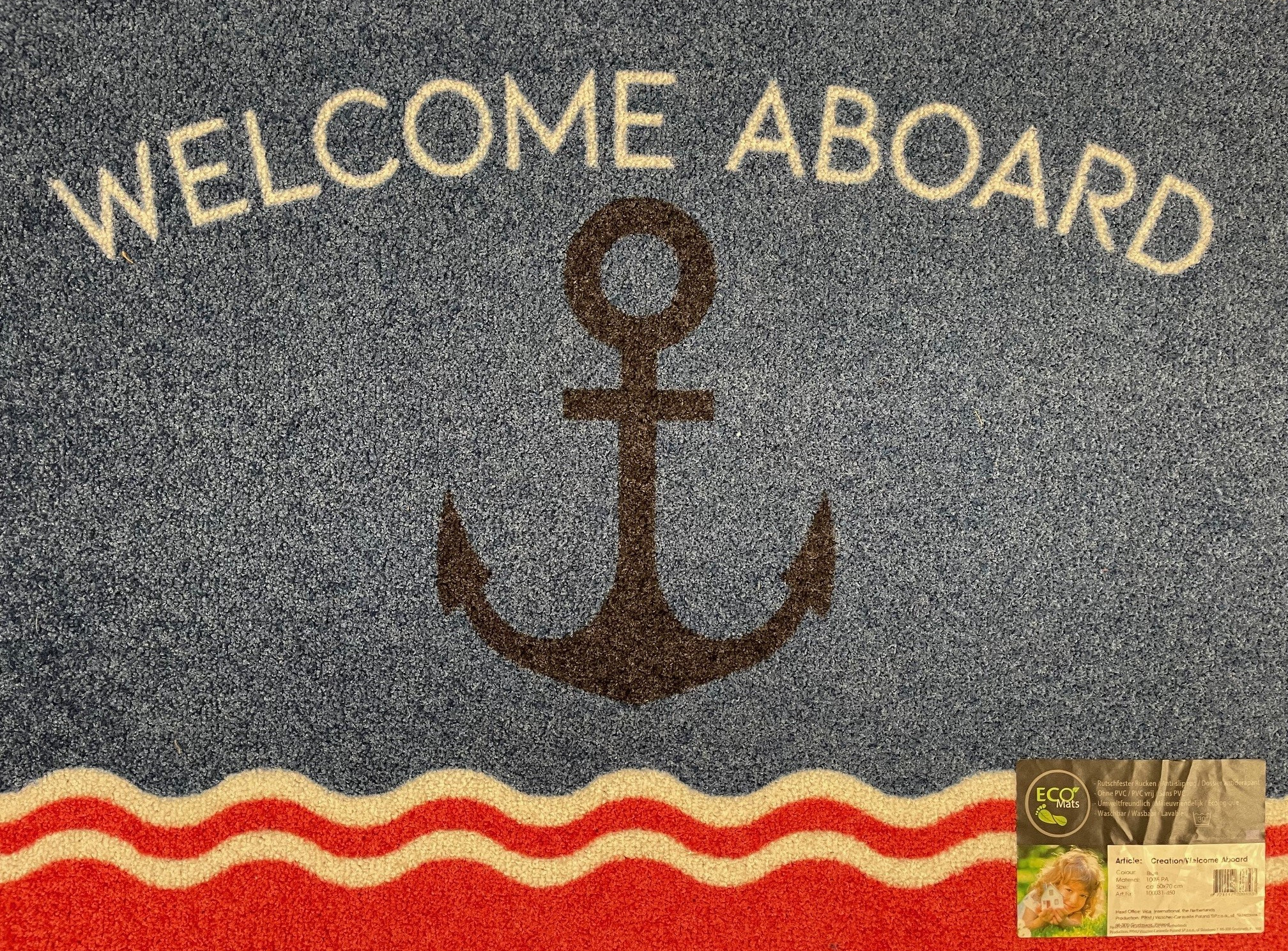 Knutzen Fussmatte Welcome Aboard rot blau 70 x 50 cm