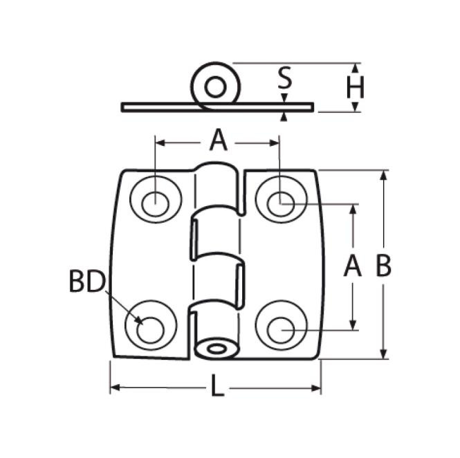 Marinetech Kunstoff-Scharnier, quadratisch 40mm Black Line