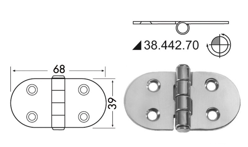Osculati Scharnier 2, umgekehrt 68 x 39 mm