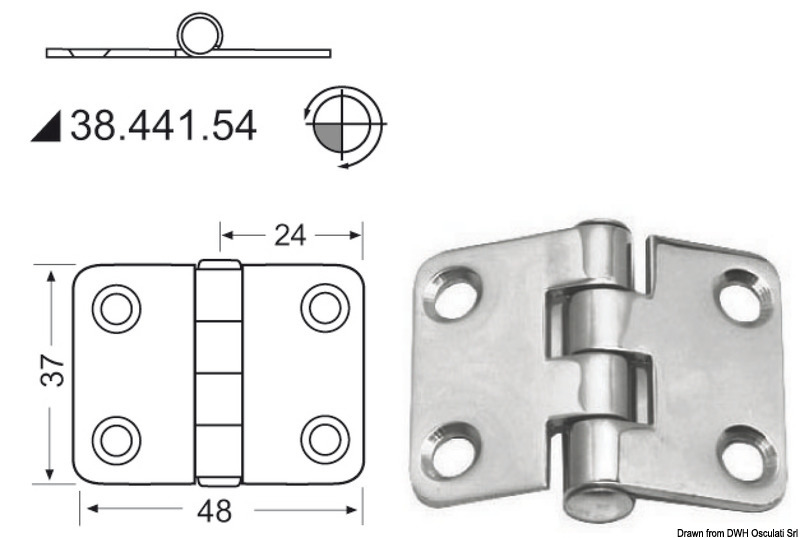 Osculati Scharnier herausragender Kern 48 x 37 mm