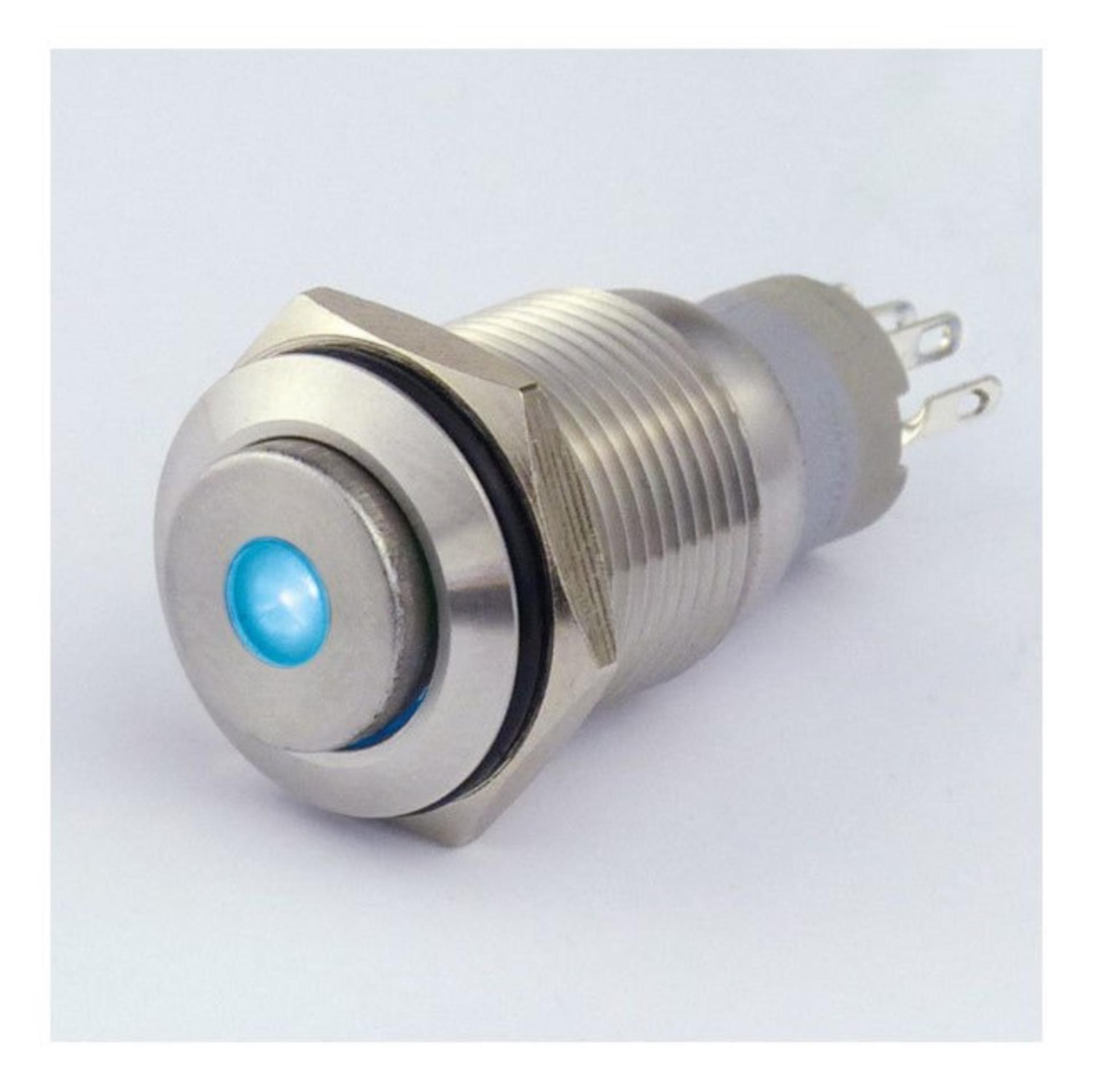 Druckschalter Edelstahl mit Punkt LED Blau (ON) / OFF, 22mmØ