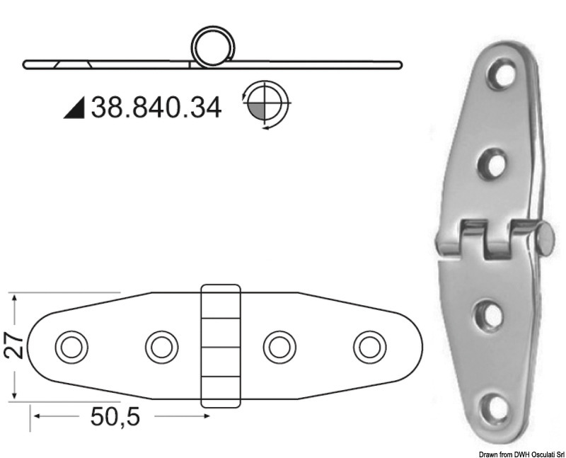Osculati Scharnier 1, herausragender Kern 101 x 27 mm