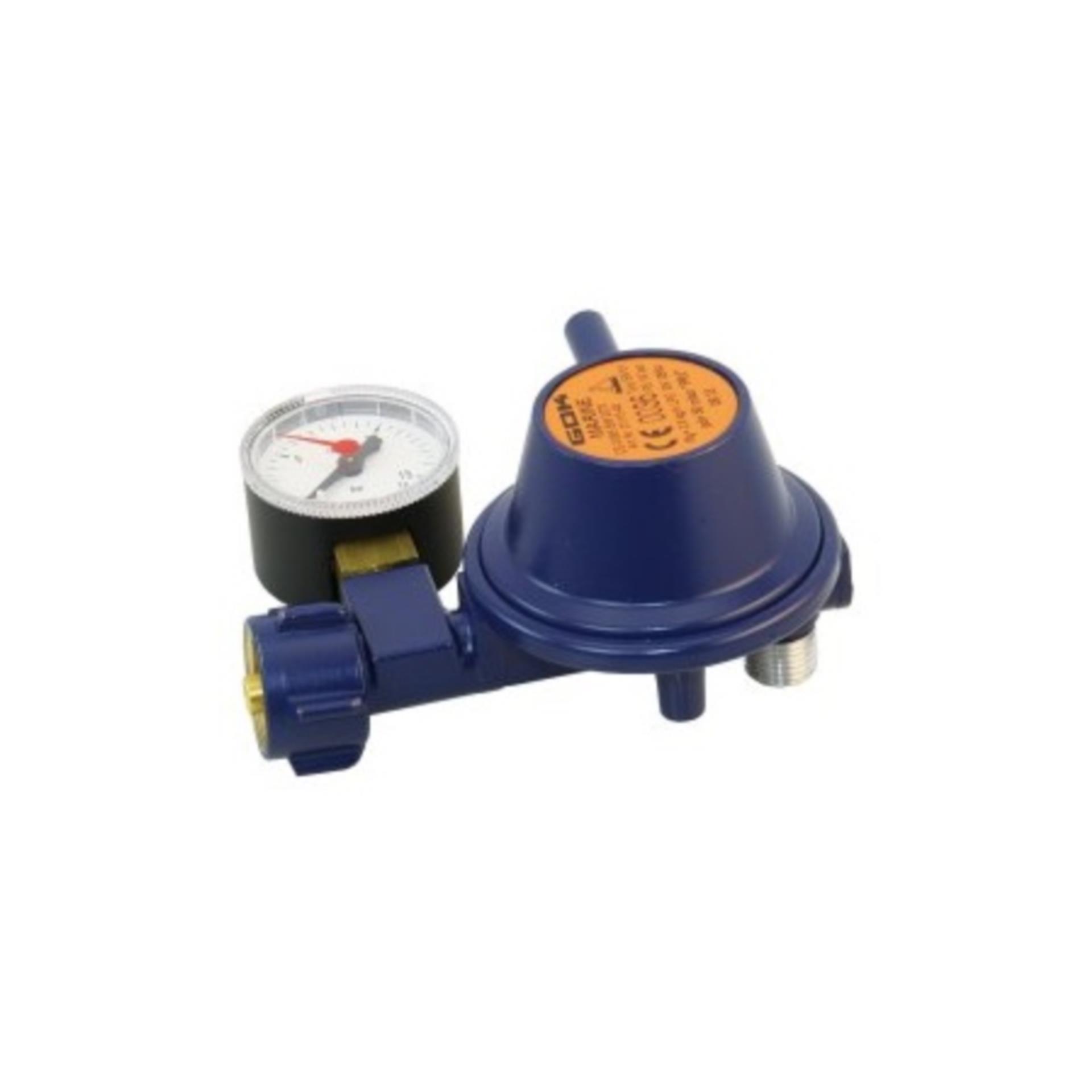 GOK Gasdruckminderer mit Manometer, KLF x G 1/4 LH-KN, 50 mbar 90°