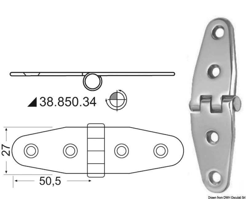 Osculati Scharnier 2, umgekehrt 101 x 27 mm