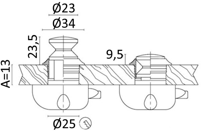 Osculati Knopf für Schnappschloss, verchromtes Messing (23 mmØ)